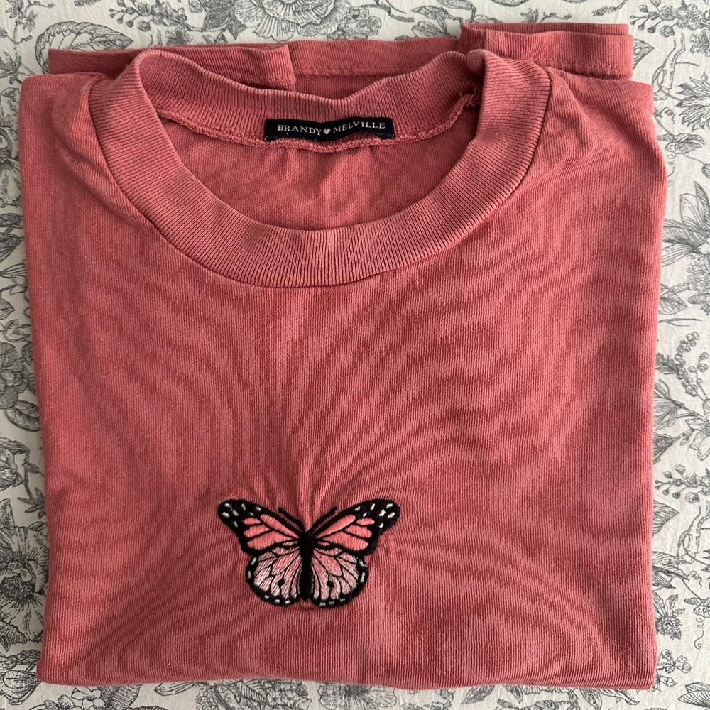 Brandy Melville Dusty Rose Butterfly Tee